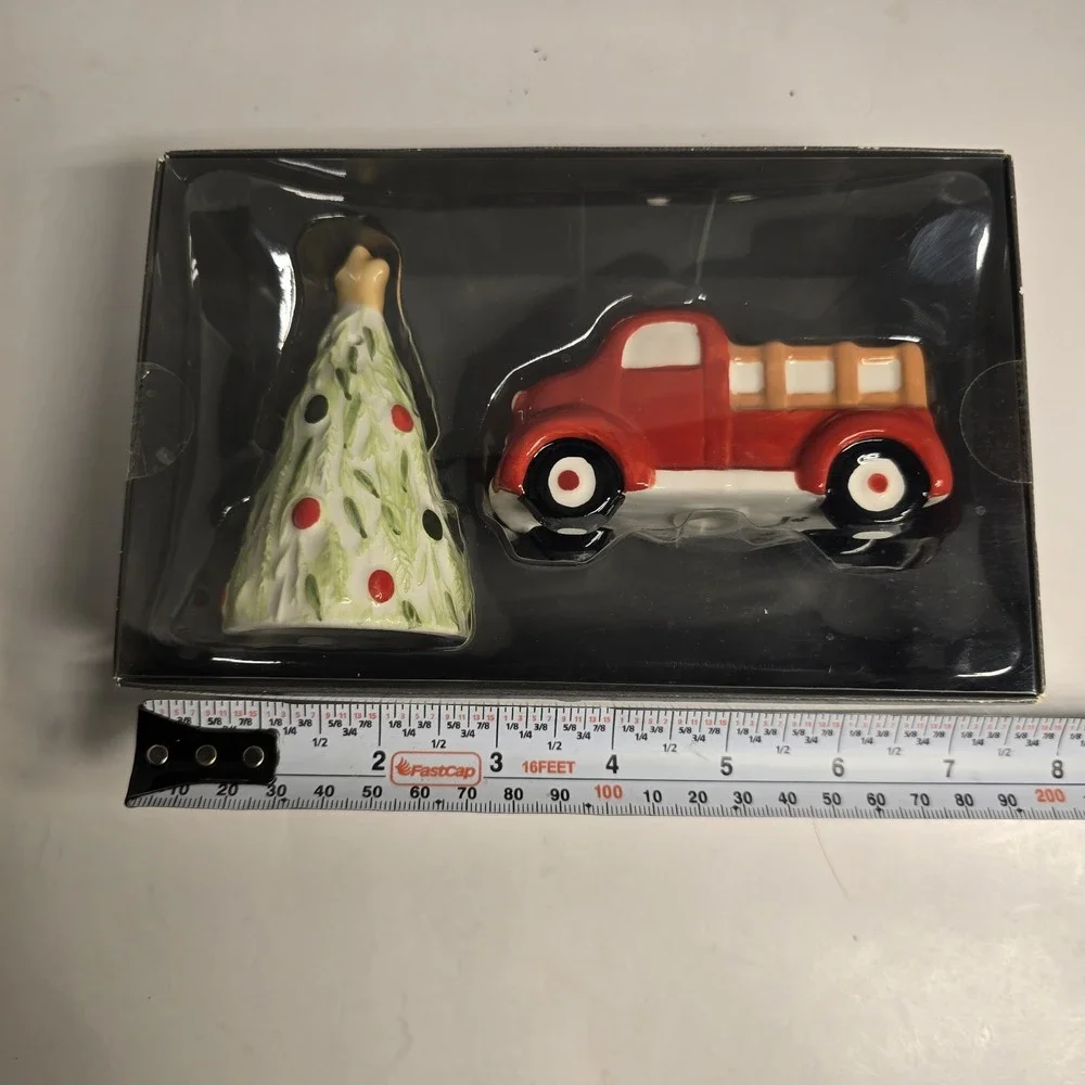 Threshold Salt and Pepper Shaker Set Christmas Truck Tree Earthenware 2 Piece‎
